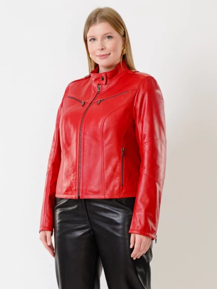Кожаная куртка женская 399, красная, размер 48, артикул 91352-5