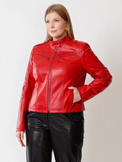 Кожаная куртка женская 399, красная, размер 48, артикул 91352-1